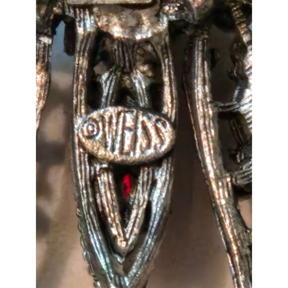 Vintage Weiss Rhinestone Butterfly Brooch Red & Clear Crystal Elegant Signed - Picture 10 of 10